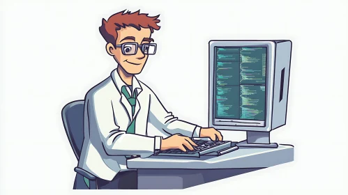 Cartoon Programmer at Computer