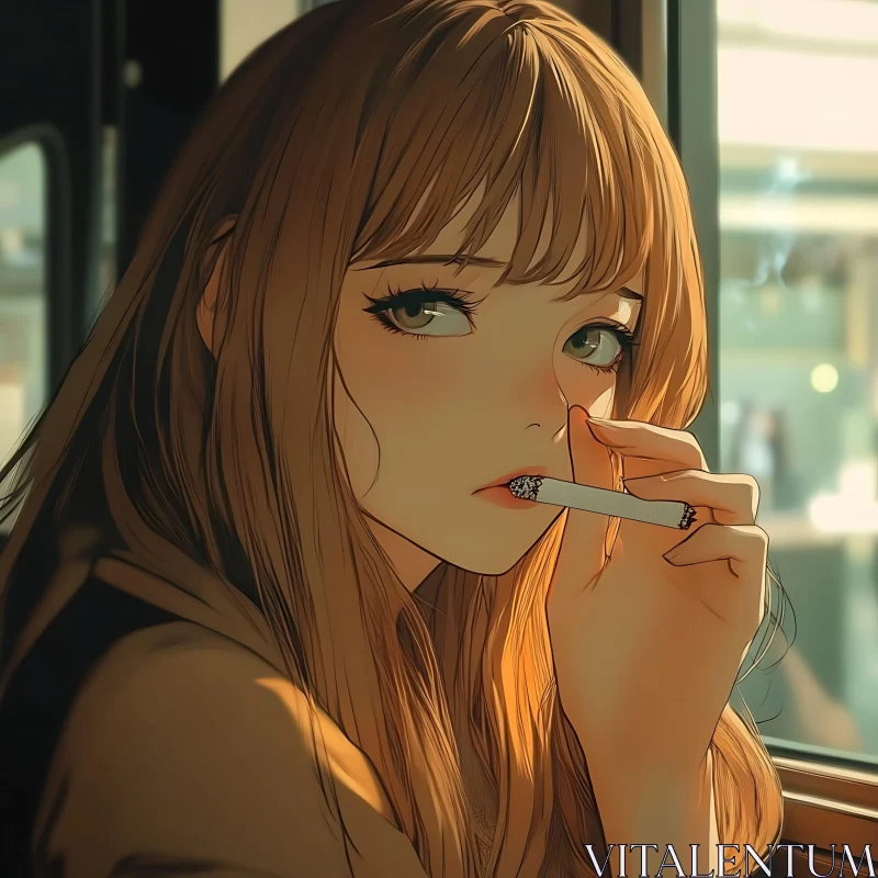 Melancholic Anime Woman Portrait AI Image