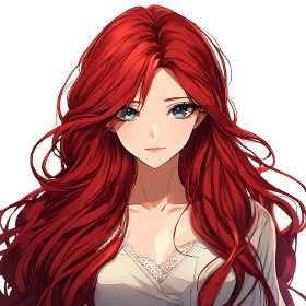 Anime Woman with Red Hair and Blue Eyes