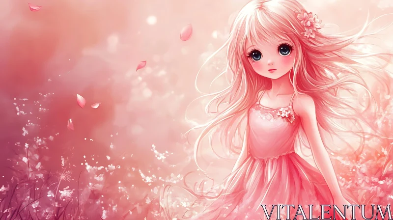 AI ART Delicate Anime Girl in Flower Field