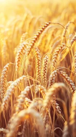 Sunlit Golden Wheat Stalks Close-Up