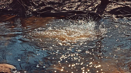 Glistening Water Surface in Forest