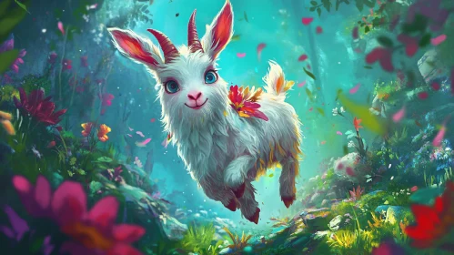 Enchanting Goat in a Fantasy Woodland