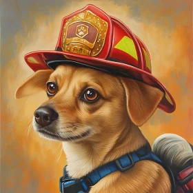 Dog With Fireman's Helmet Painting