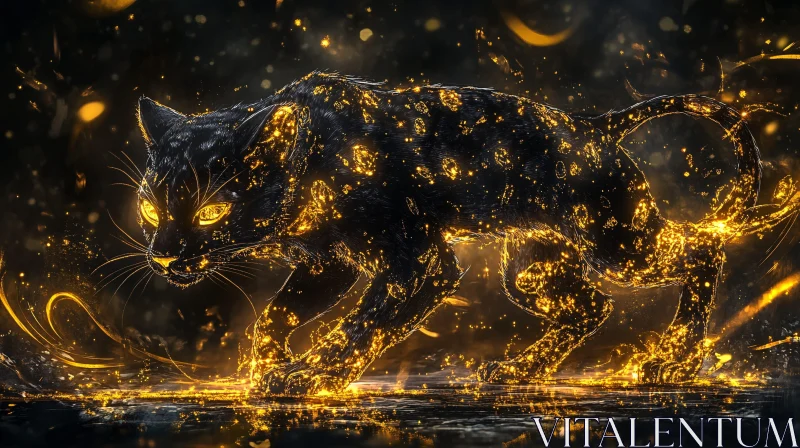 AI ART Panther in Shadows: Golden Light