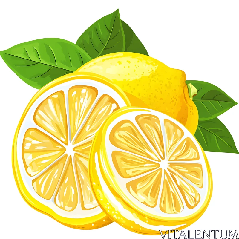 Bright Yellow Lemons and Green Leaves AI Image