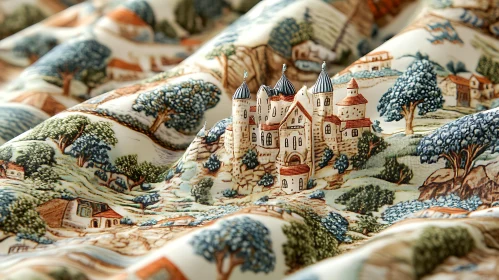 Whimsical Castle on Fabric Textile