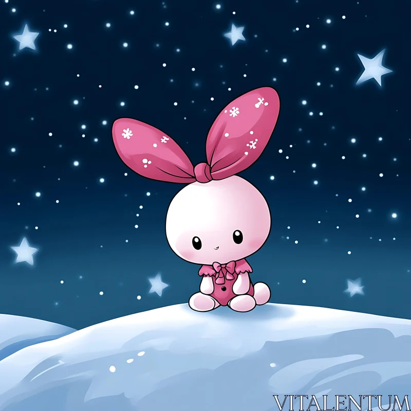 Cartoon Bunny on Snowy Hill AI Image