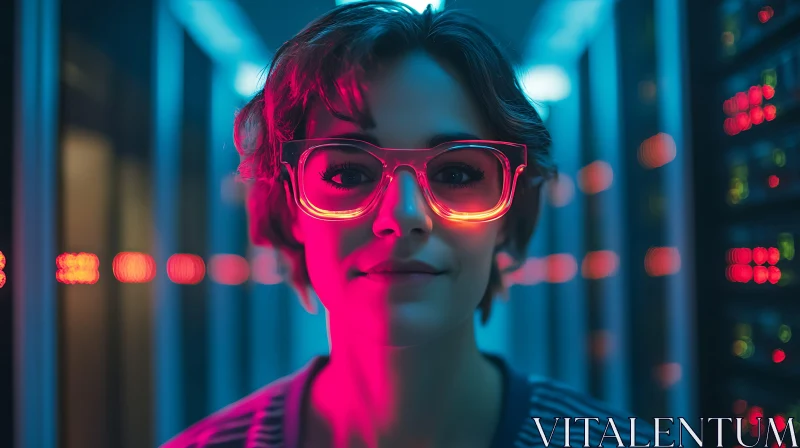 Woman with Neon Glasses AI Image