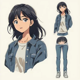 Anime Girl in Blue Jacket and Jeans