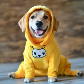 Cute Puppy Wearing Yellow Animal Hoodie