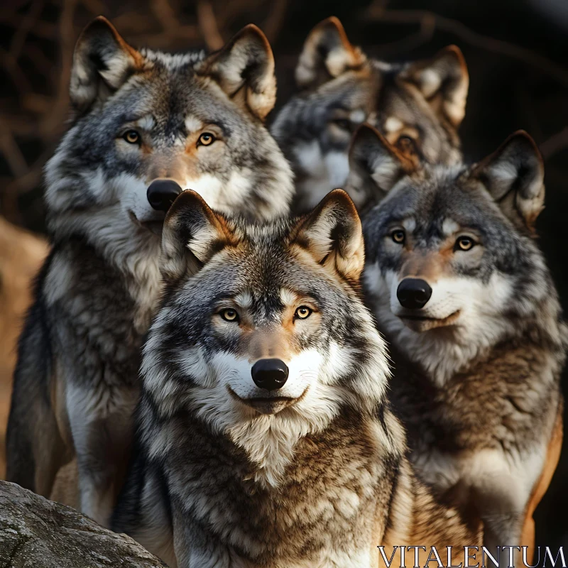 Four Wolves Together in the Wild AI Image