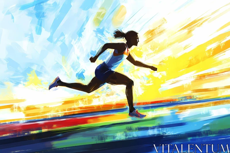 Silhouette of a Runner in Motion Against Colorful Backdrop AI Image