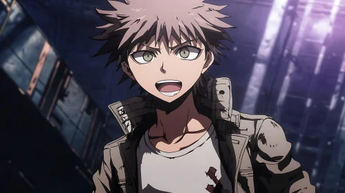 Anime Character with Spiky Hair and Rugged Jacket