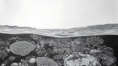 Underwater Seascape Monochrome Art