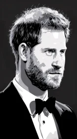 Prince Harry in a Tuxedo Black and White Portrait