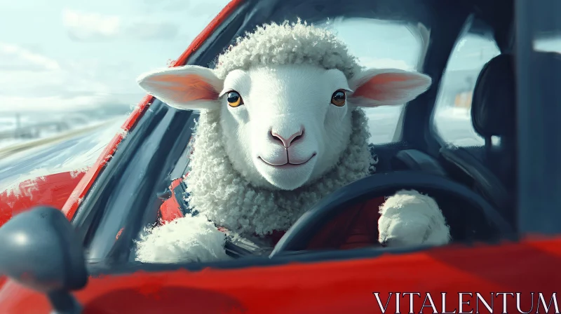 Sheep Behind the Wheel AI Image