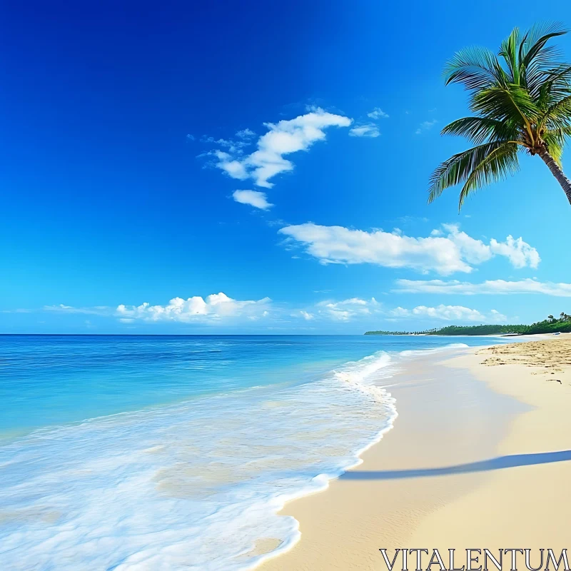 AI ART Idyllic Beach Scene with Palm Tree