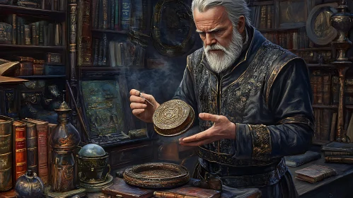 Old Man Examining an Ancient Artifact