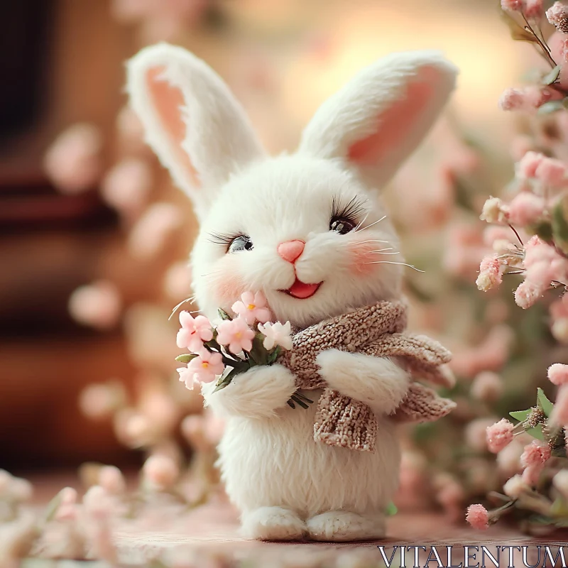 AI ART Adorable Bunny with Floral Bouquet