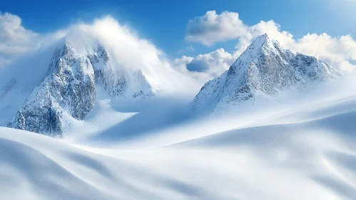 Snowy Mountain Landscape with Blue Sky