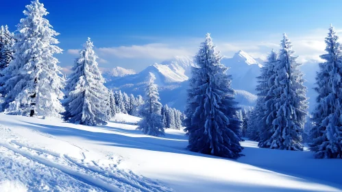 Winter Wonderland: Snow-Covered Trees and Mountains