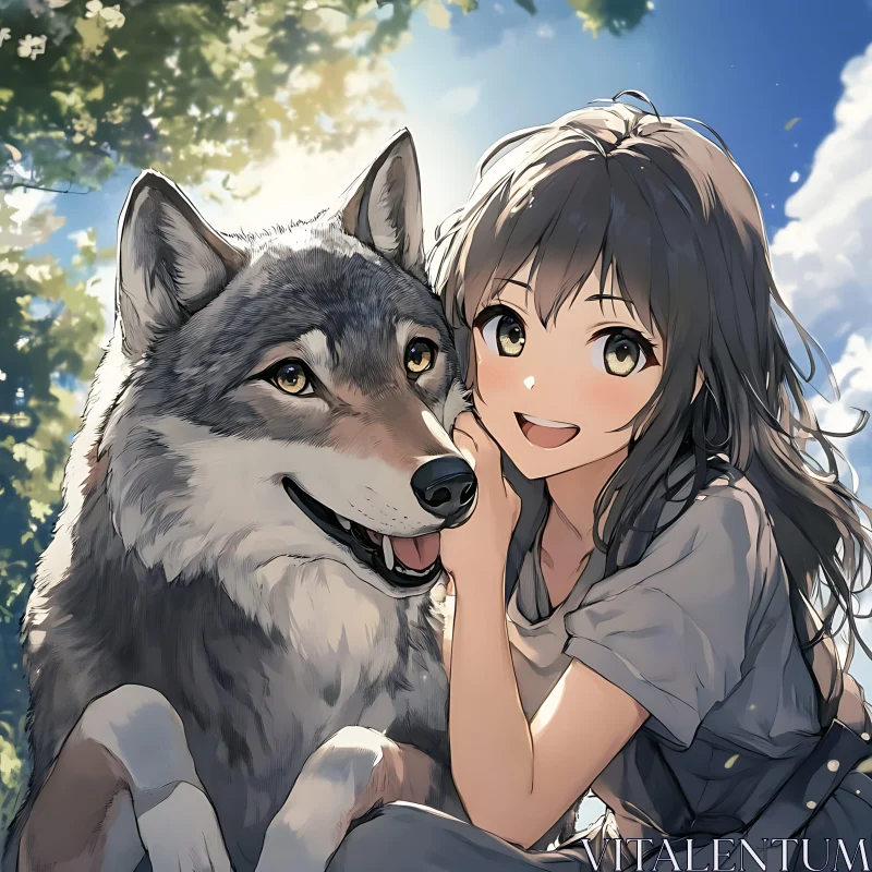 AI ART Anime Girl with Wolf Companion