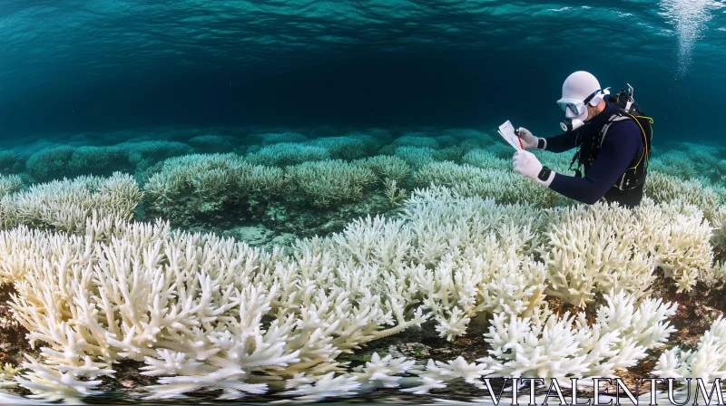 Underwater Coral Reef Bleaching Documentation AI Image