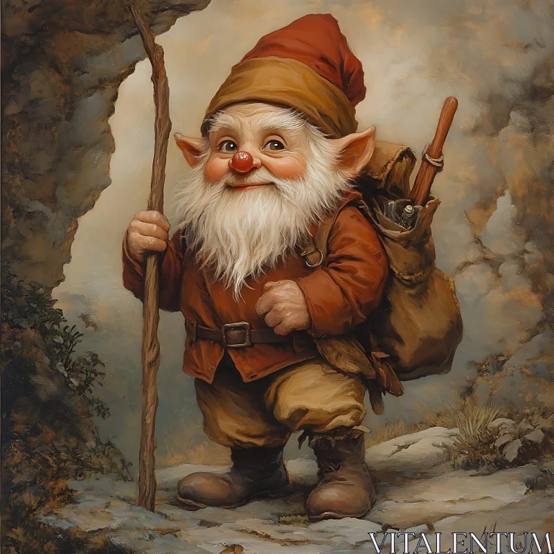 AI ART Quirky Gnome with Walking Stick