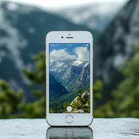 Scenic Mountain Range Displayed on Phone