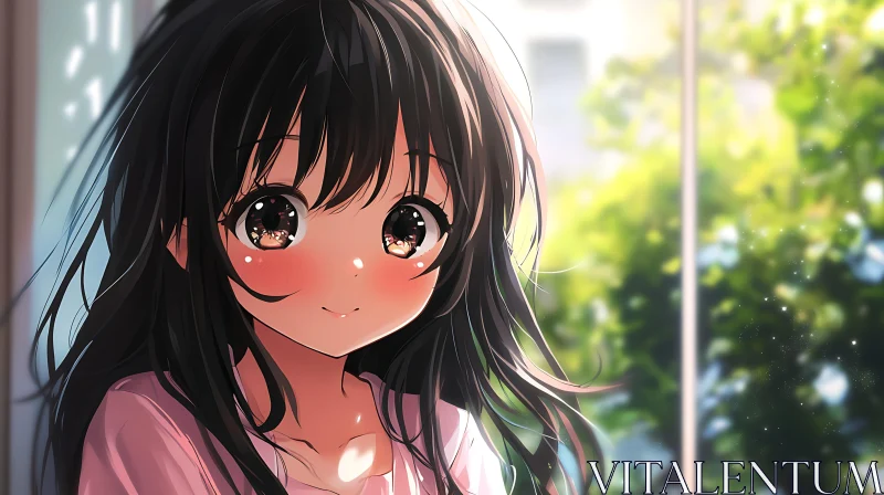 Anime Girl with Expressive Eyes and Long Hair AI Image