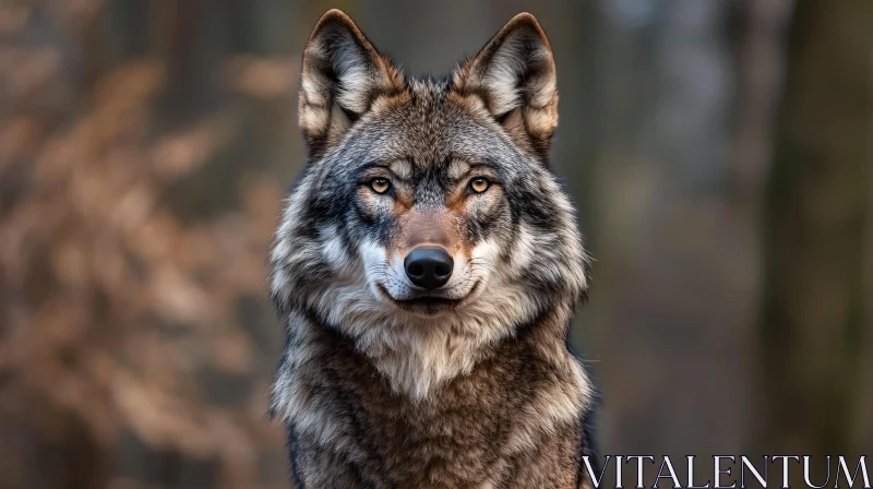 AI ART Close-Up of a Wild Wolf in Forest