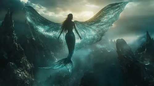 Winged Mermaid in a Mystical Seascape