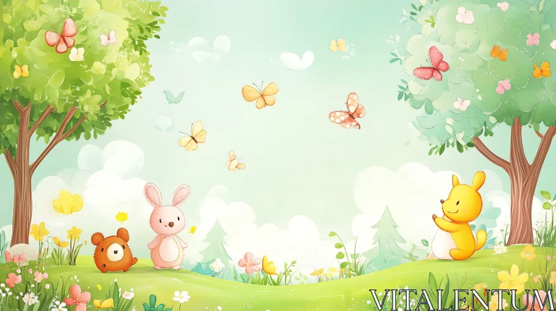 AI ART Whimsical Animal Friends in a Cartoon Meadow