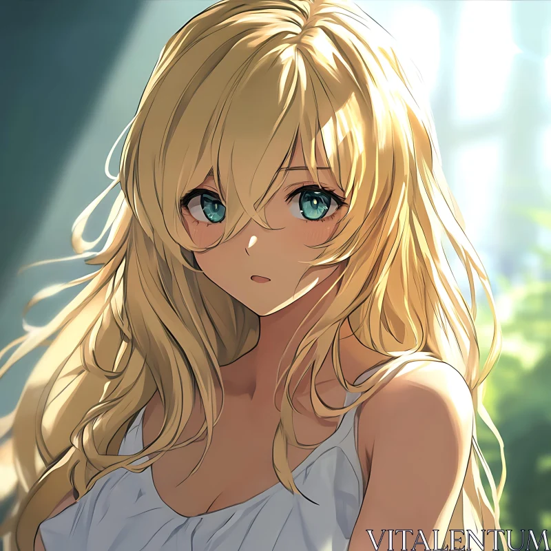 Serene Blonde Anime Girl Portrait AI Image