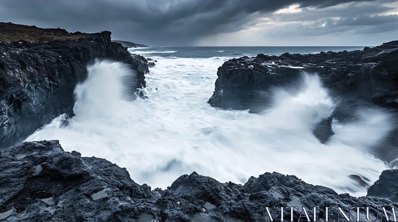 Stormy Seascape with Crashing Waves AI Image