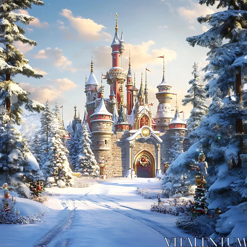 AI ART Enchanted Winter Castle in a Snowy Forest