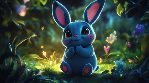 Whimsical Blue Bunny Portrait