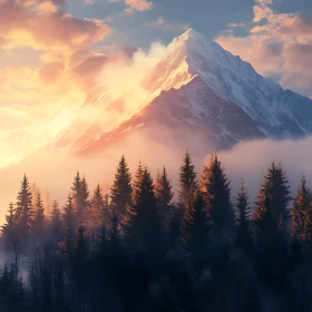 Sunrise Over Mountain and Forest