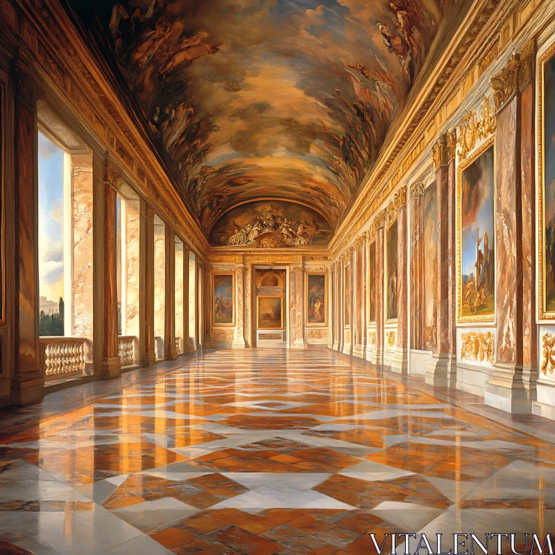 AI ART Grand Hallway with Reflected Light