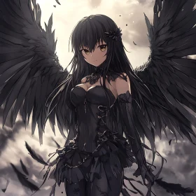 Gothic Anime Angel with Black Wings