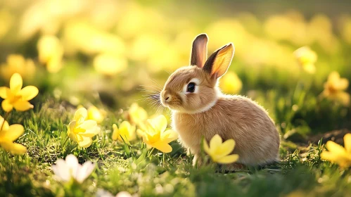 Rabbit in a Field of Yellow Flowers