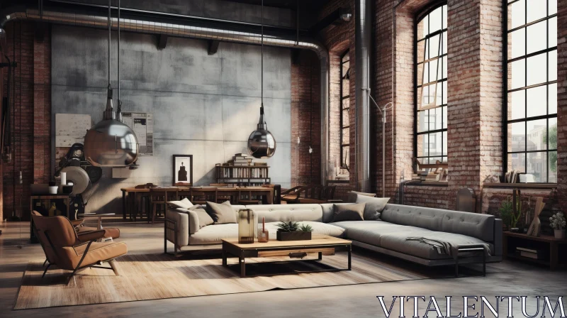 Atmospheric Industrial Vintage Loft Living Room - Comfycore Design AI Image