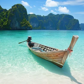 Turquoise Waters and Boat on Tropical Island