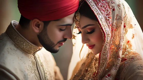 Close-up of Wedding Couple in Traditional Attire