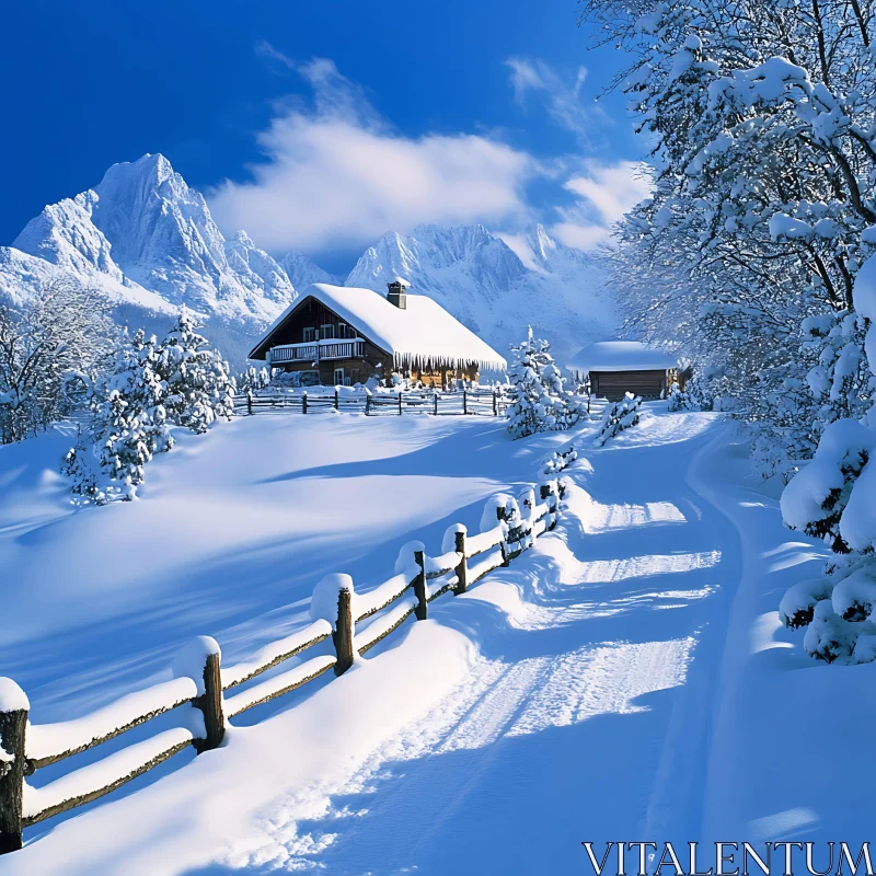 Snowy Cabin Landscape AI Image