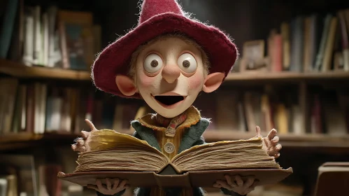Magical Wizard Reading in the Library
