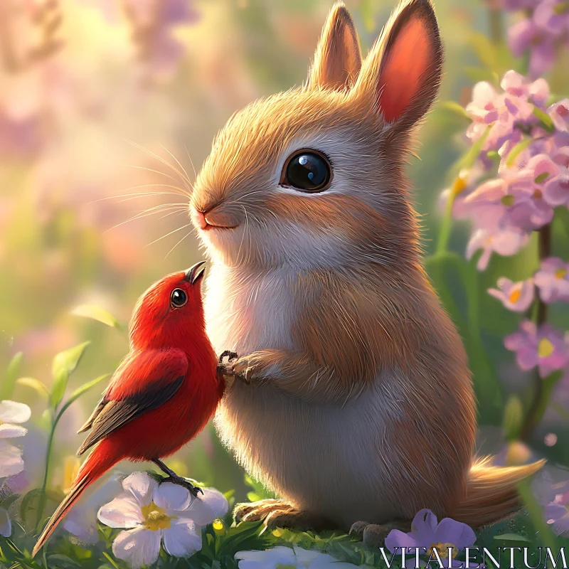 Harmony in Nature: Rabbit and Bird AI Image