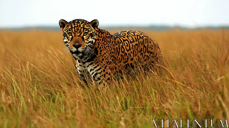 Wild Jaguar Among Tall Grasses AI Image