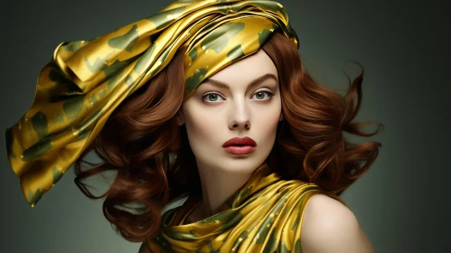 Captivating Beauty Model in Green Scarf | Photorealistic Rendering